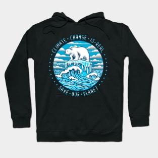 Polar bear on ice. Climate change is real, save our planet Hoodie